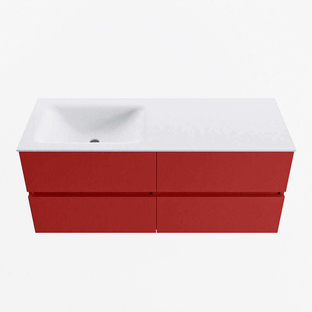 Mondiaz VICA 120cm badmeubel onderkast Fire 4 lades. Wastafel CLOUD links 1 kraangat, kleur Talc.