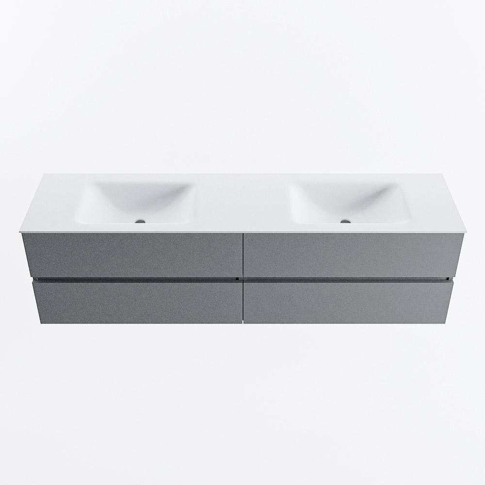 Mondiaz VICA 180cm badmeubel onderkast Plata 4 lades. Wastafel CLOUD dubbel 2 kraangaten, kleur Talc.