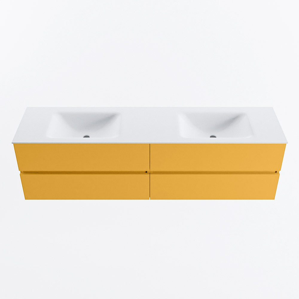 Mondiaz VICA 180cm badmeubel onderkast Ocher 4 lades. Wastafel CLOUD dubbel 2 kraangaten, kleur Talc.