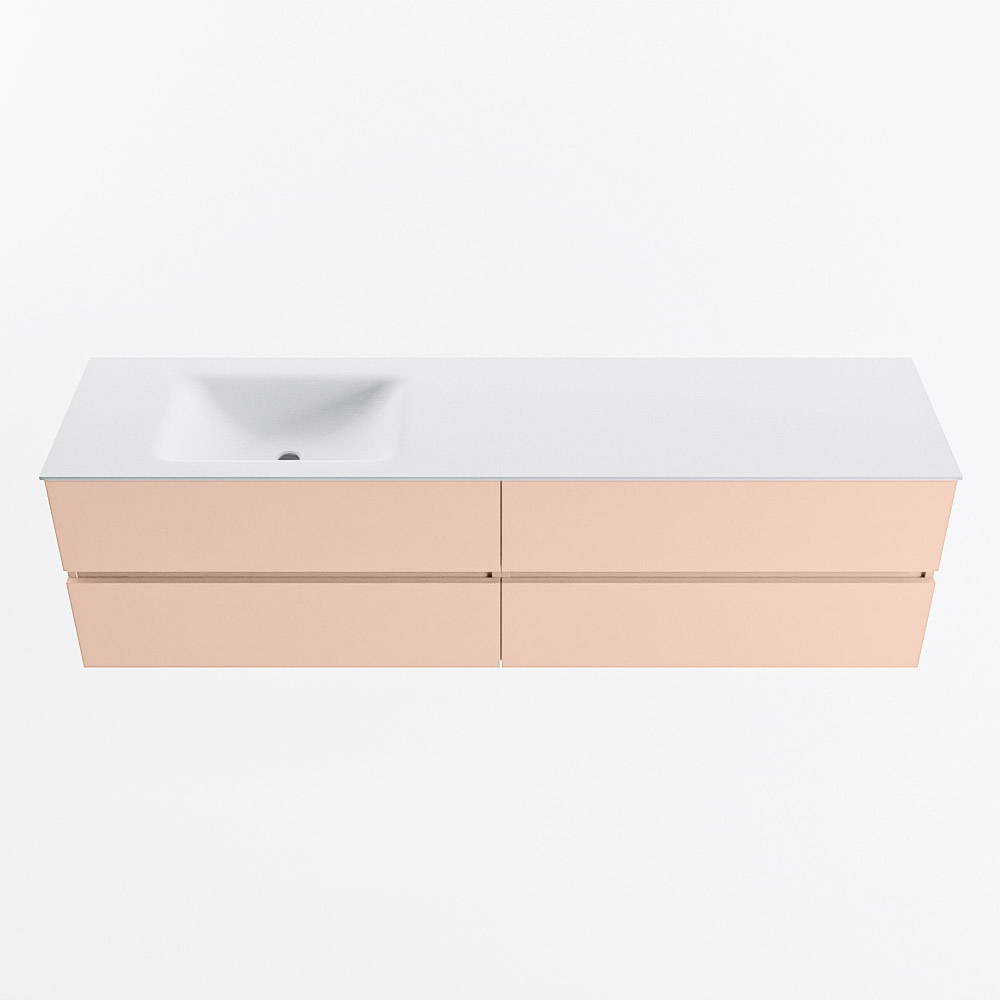 Mondiaz VICA 180cm badmeubel onderkast Rosee 4 lades. Wastafel CLOUD links 1 kraangat, kleur Talc.