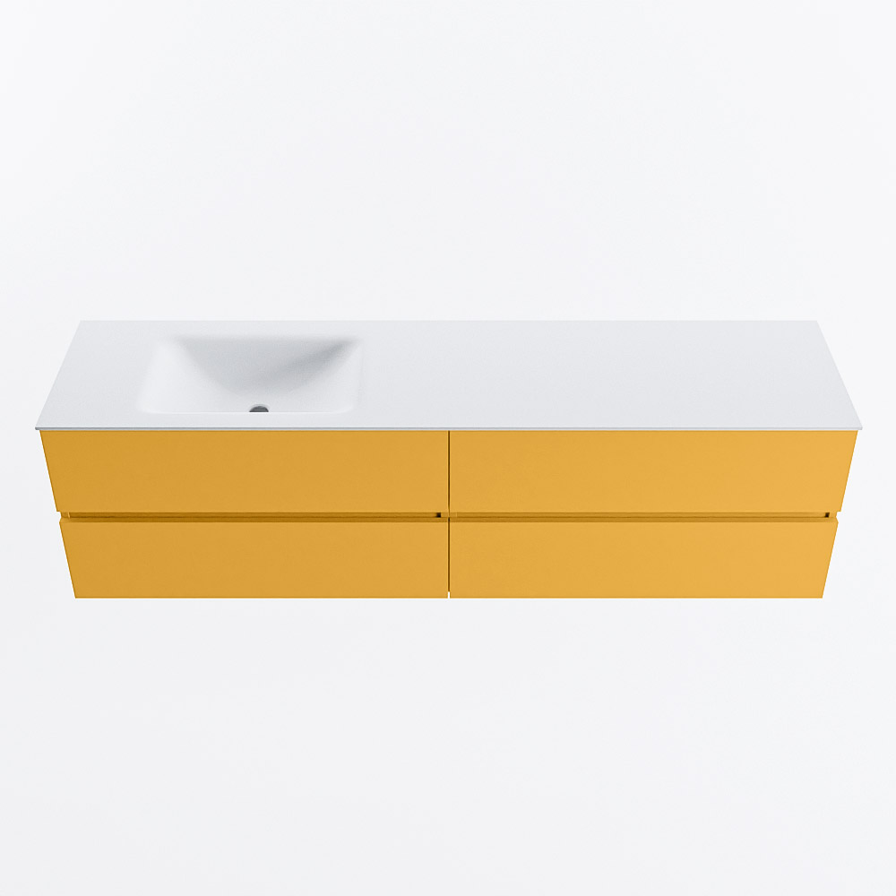 Mondiaz VICA 180cm badmeubel onderkast Ocher 4 lades. Wastafel CLOUD links 1 kraangat, kleur Talc.
