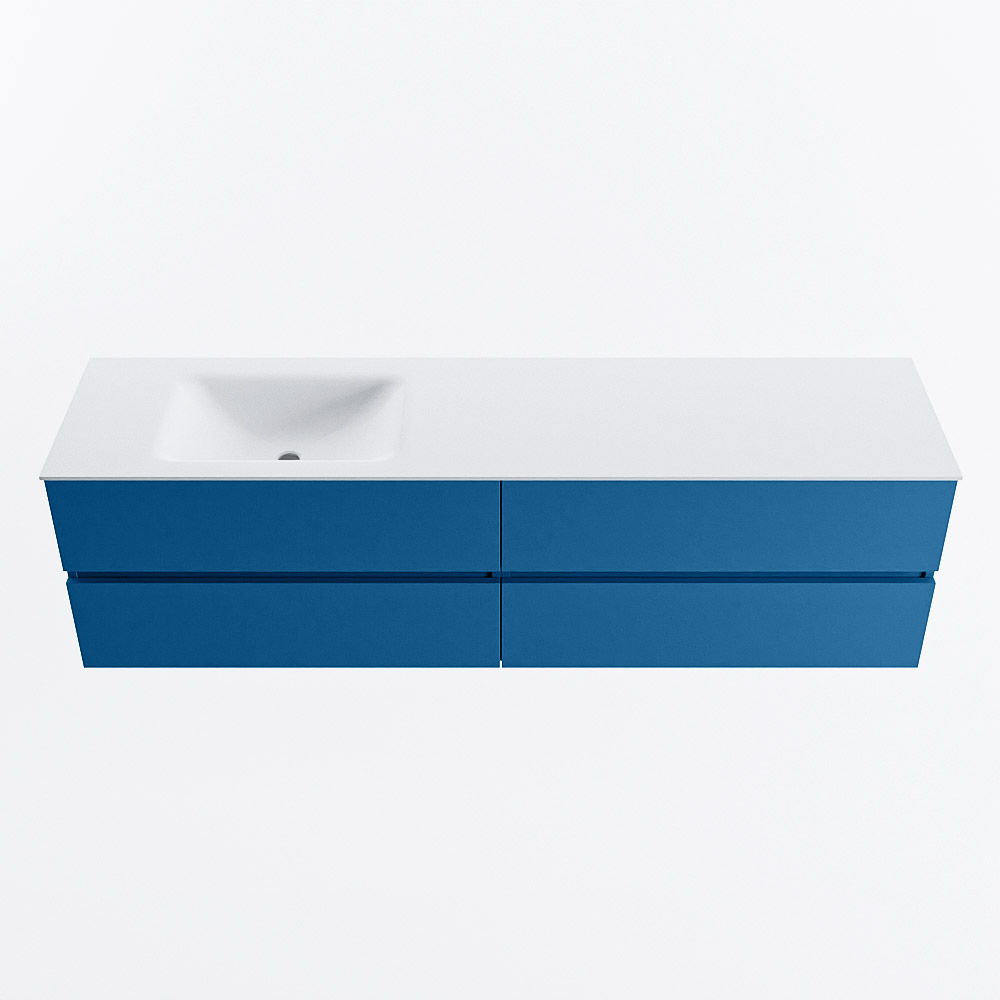 Mondiaz VICA 180cm badmeubel onderkast Jeans 4 lades. Wastafel CLOUD links zonder kraangat, kleur Talc.