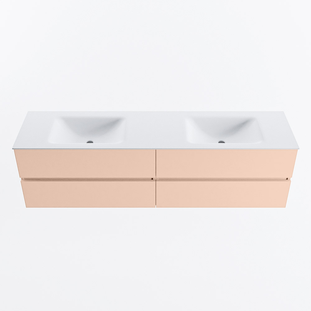 Mondiaz VICA 180cm badmeubel onderkast Rosee 4 lades. Wastafel CLOUD dubbel 2 kraangaten, kleur Talc.