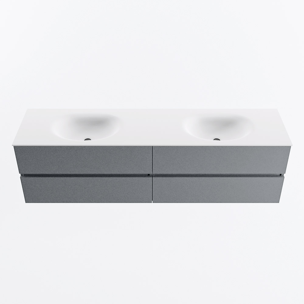 Mondiaz VICA 180cm badmeubel onderkast Plata 4 lades. Wastafel MOON dubbel 2 kraangaten, kleur Talc.