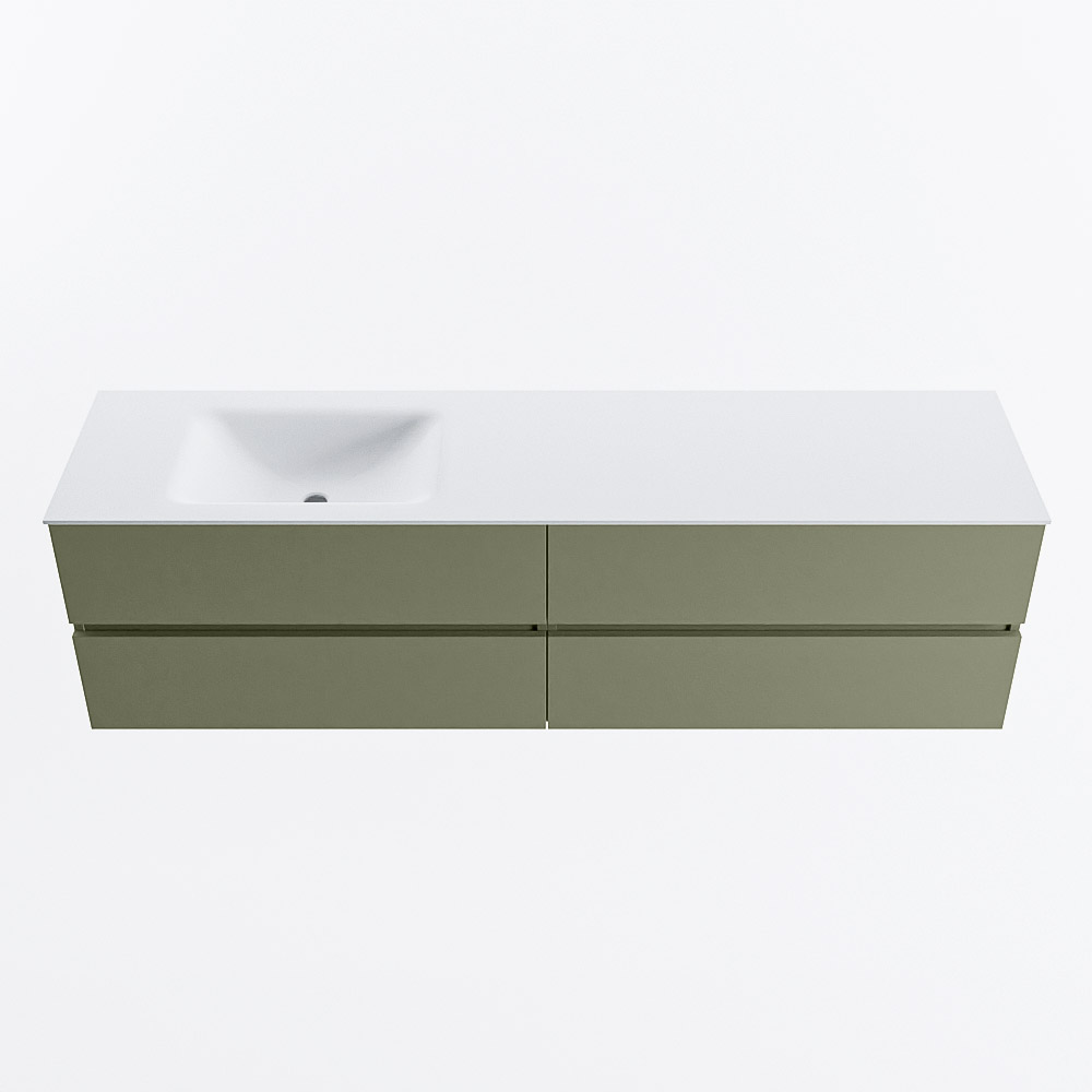 Mondiaz VICA 180cm badmeubel onderkast Army 4 lades. Wastafel CLOUD links zonder kraangat, kleur Talc.