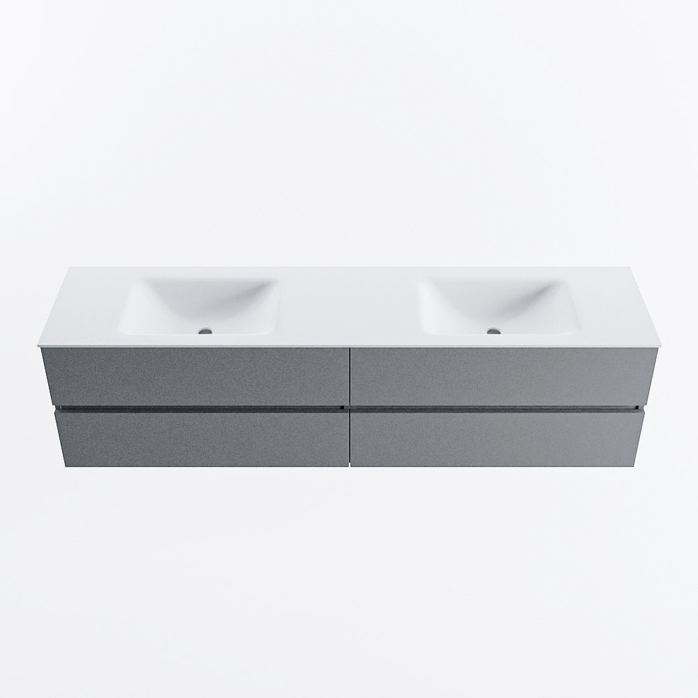 Mondiaz VICA 190cm badmeubel onderkast Plata 4 lades. Wastafel CLOUD dubbel 2 kraangaten, kleur Talc.