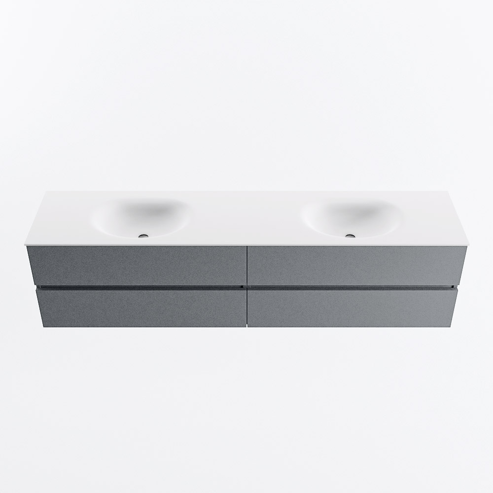 Mondiaz VICA 200cm badmeubel onderkast Plata 4 lades. Wastafel MOON dubbel zonder kraangat, kleur Talc.