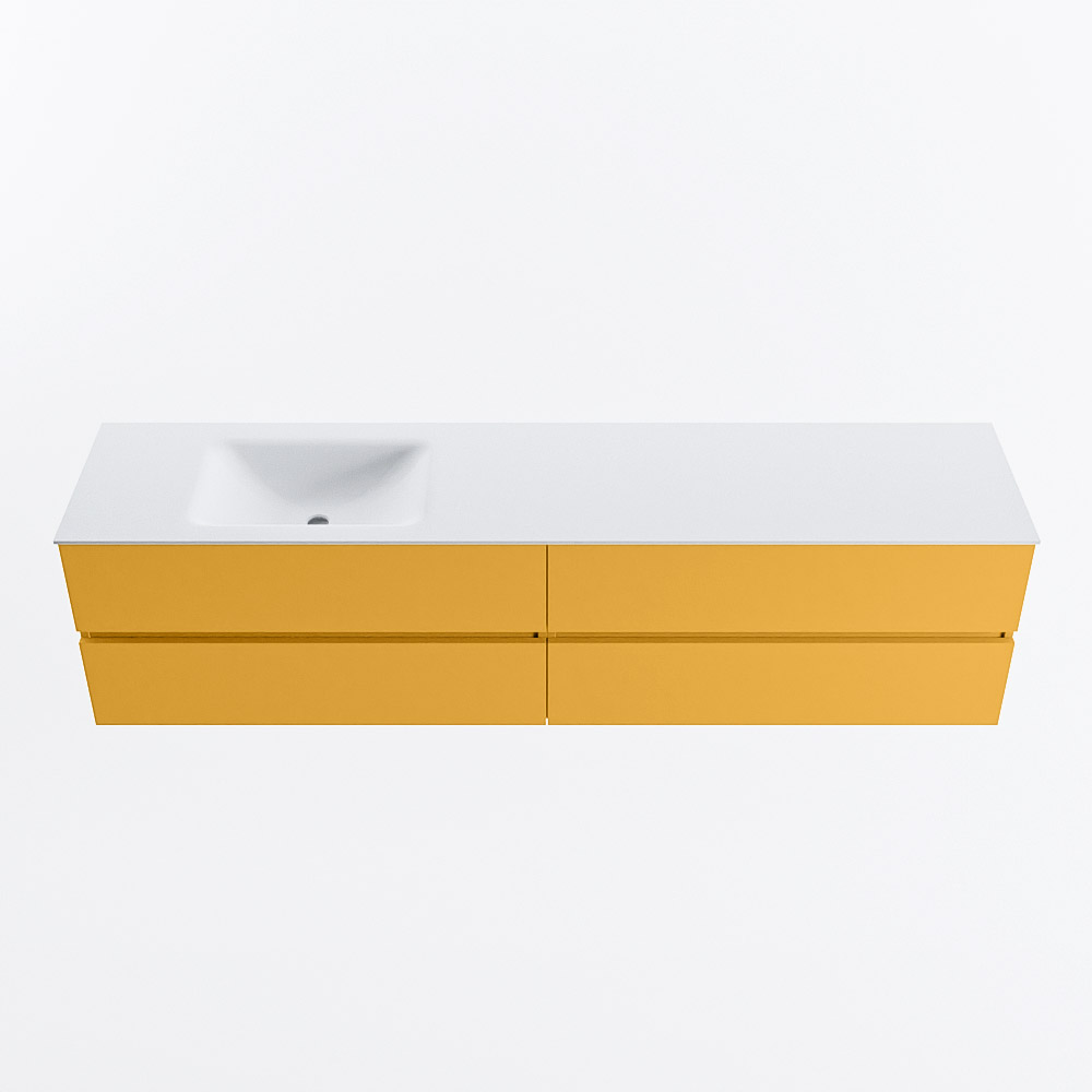 Mondiaz VICA 200cm badmeubel onderkast Ocher 4 lades. Wastafel CLOUD links 1 kraangat, kleur Talc.