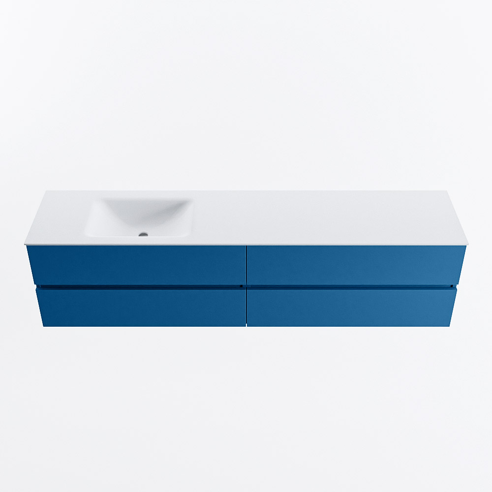 Mondiaz VICA 200cm badmeubel onderkast Jeans 4 lades. Wastafel CLOUD links 1 kraangat, kleur Talc.