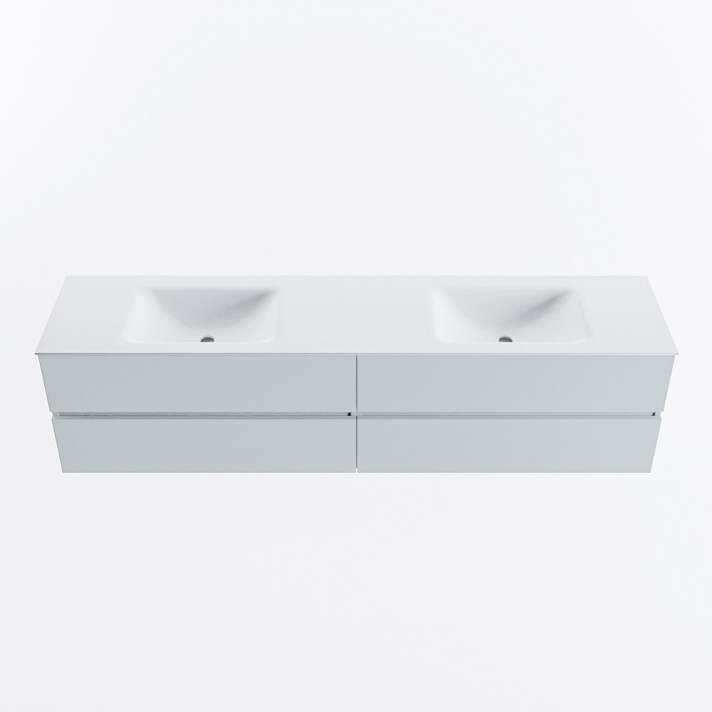 Mondiaz VICA 200cm badmeubel onderkast Clay 4 lades. Wastafel CLOUD dubbel 2 kraangaten, kleur Talc.