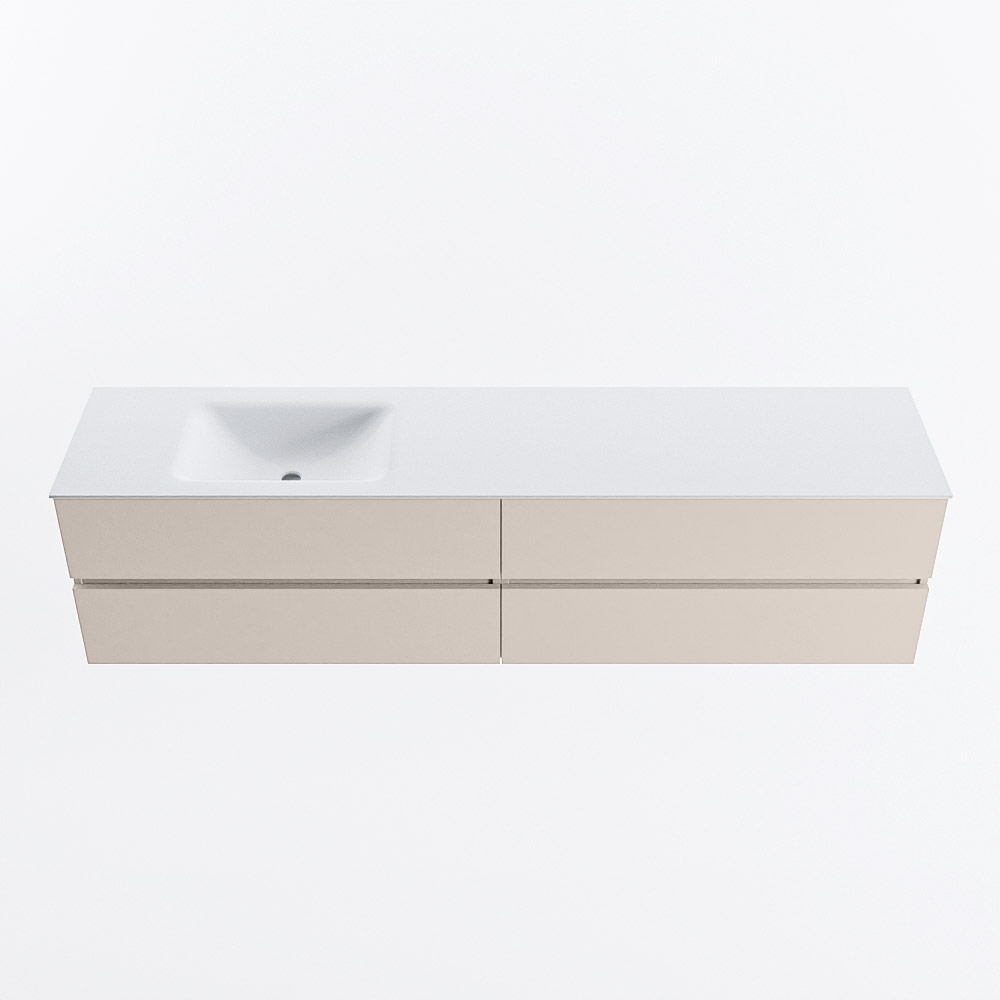 Mondiaz VICA 200cm badmeubel onderkast Linen 4 lades. Wastafel CLOUD links zonder kraangat, kleur Talc.