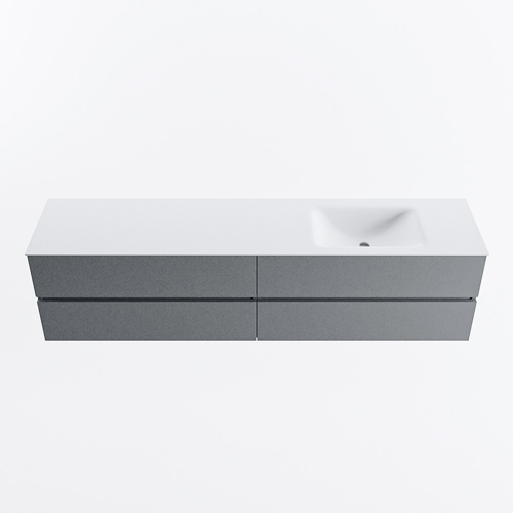 Mondiaz VICA 200cm badmeubel onderkast Plata 4 lades. Wastafel CLOUD rechts zonder kraangat, kleur Talc.