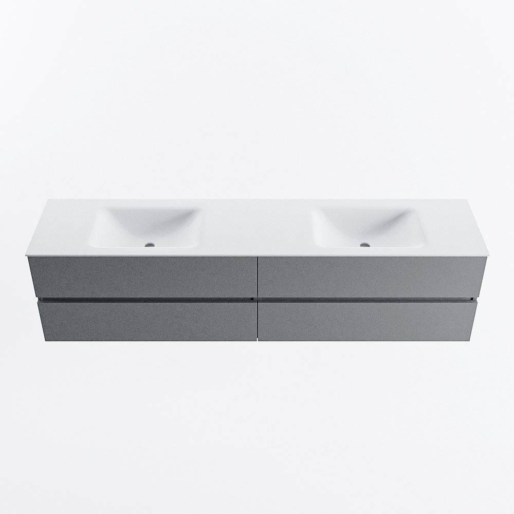 Mondiaz VICA 200cm badmeubel onderkast Plata 4 lades. Wastafel CLOUD dubbel zonder kraangat, kleur Talc.