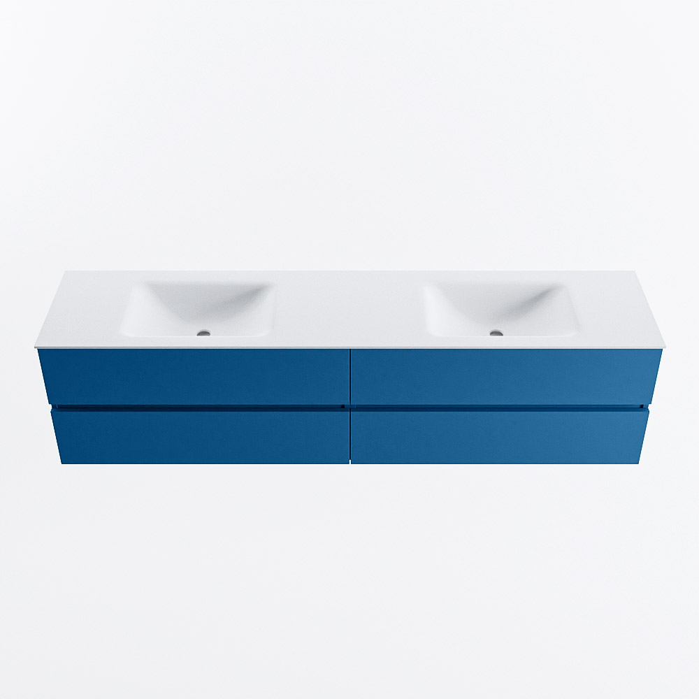 Mondiaz VICA 200cm badmeubel onderkast Jeans 4 lades. Wastafel CLOUD dubbel 2 kraangaten, kleur Talc.