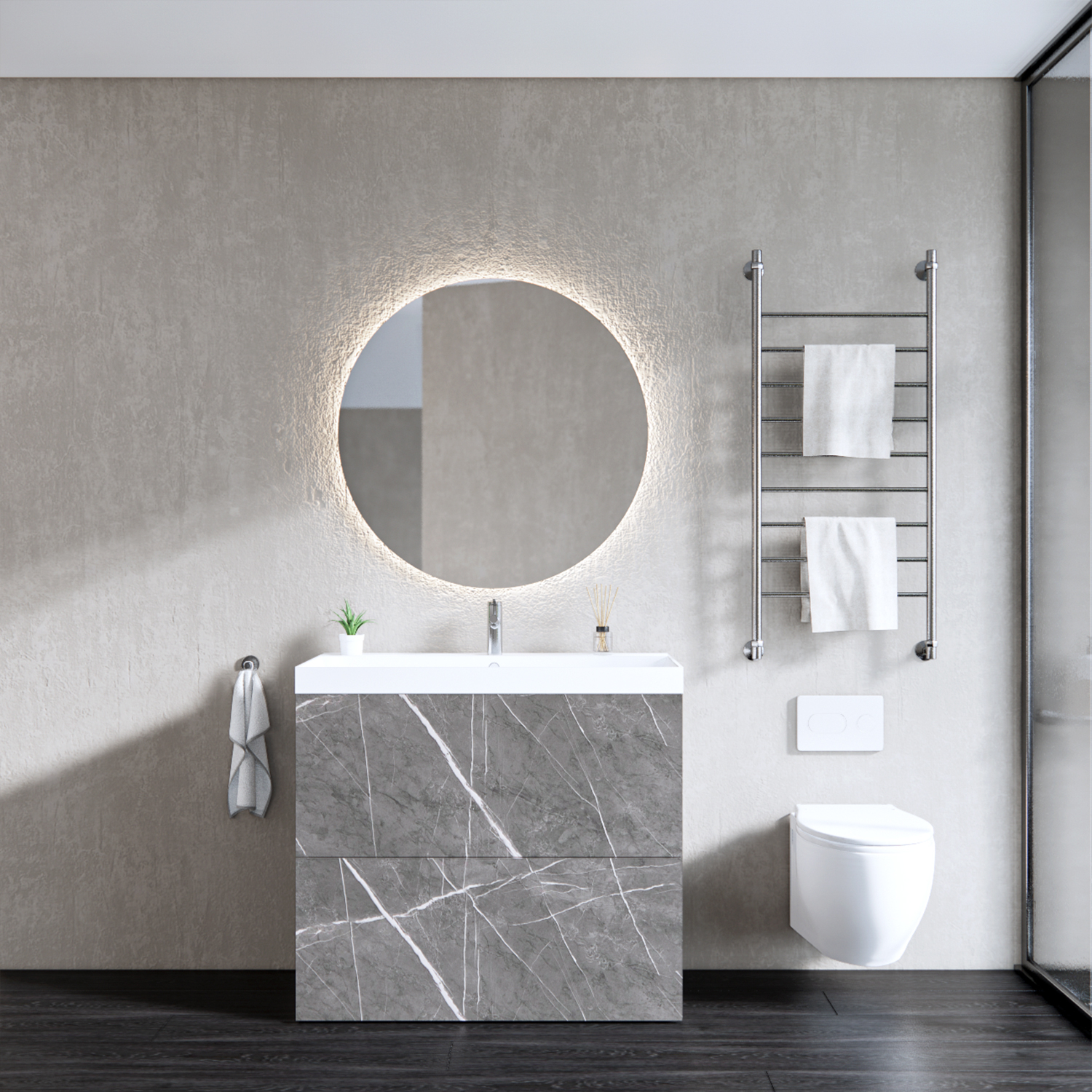 Gliss Design Onderkast  Hades 2 Softclose Laden 100x84.5x45cm Pietra Grijs Marmer (wastafel keuze)