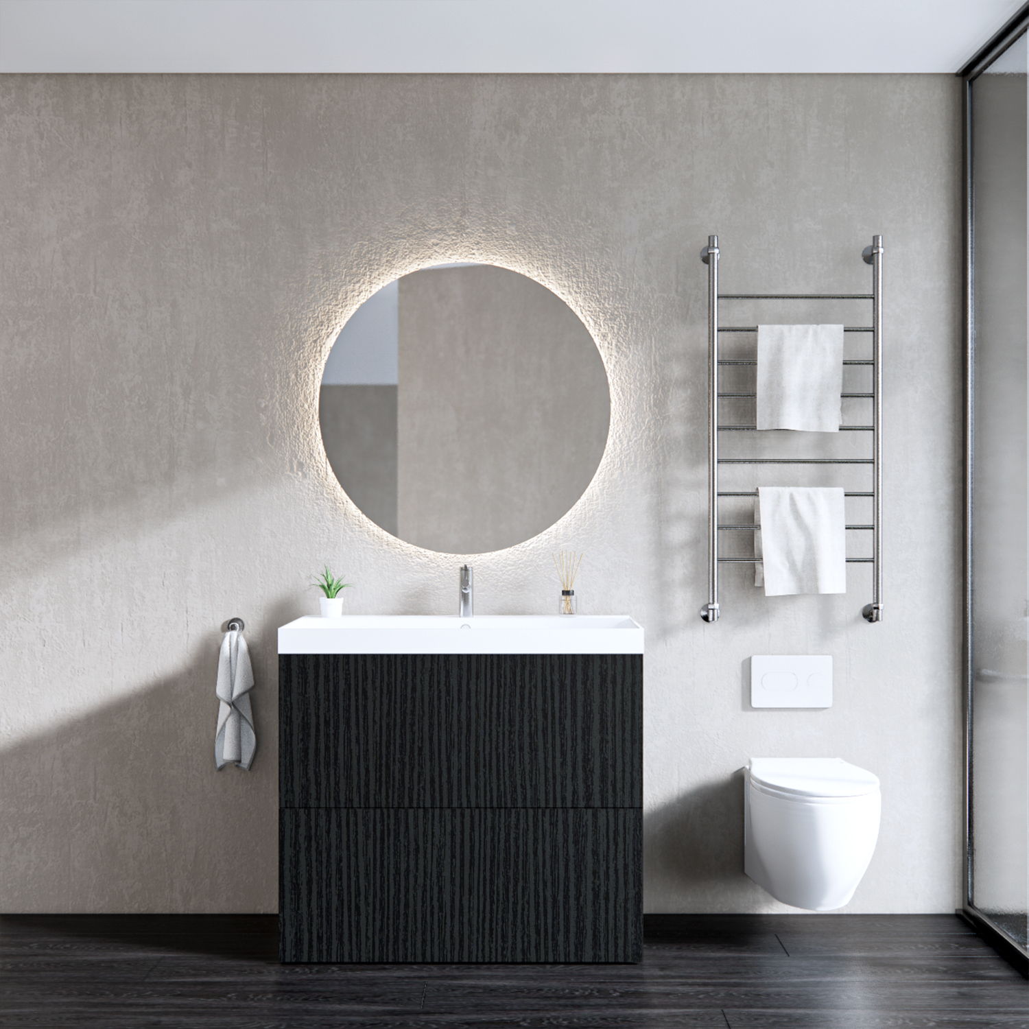Gliss Design Onderkast  Hades 2 Softclose Laden 100x84.5x45cm Houtskool Eiken (wastafel keuze)