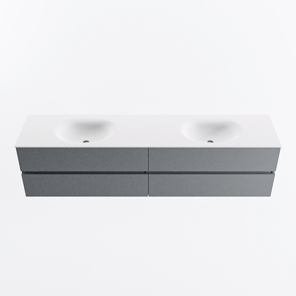 Mondiaz VICA 200cm badmeubel onderkast Plata 4 lades. Wastafel MOON dubbel 2 kraangaten, kleur Talc.