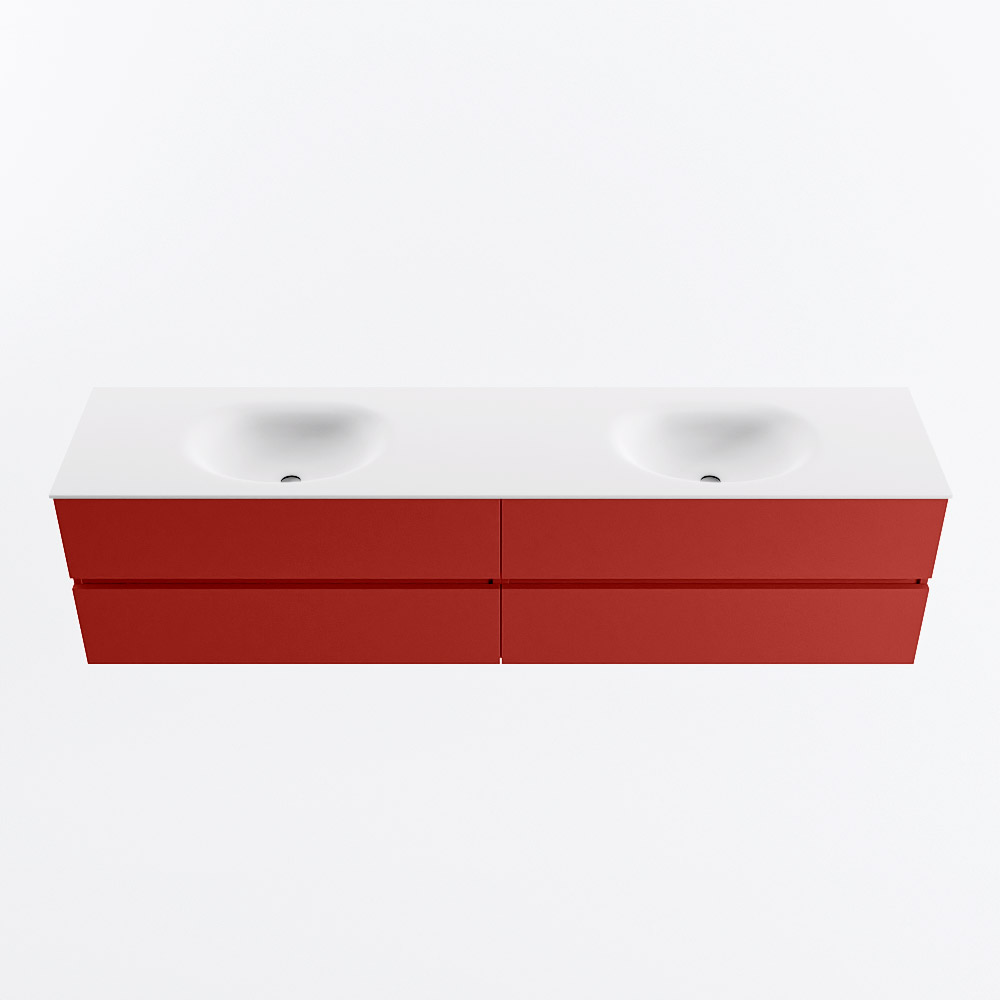 Mondiaz VICA 200cm badmeubel onderkast Fire 4 lades. Wastafel MOON dubbel 2 kraangaten, kleur Talc.