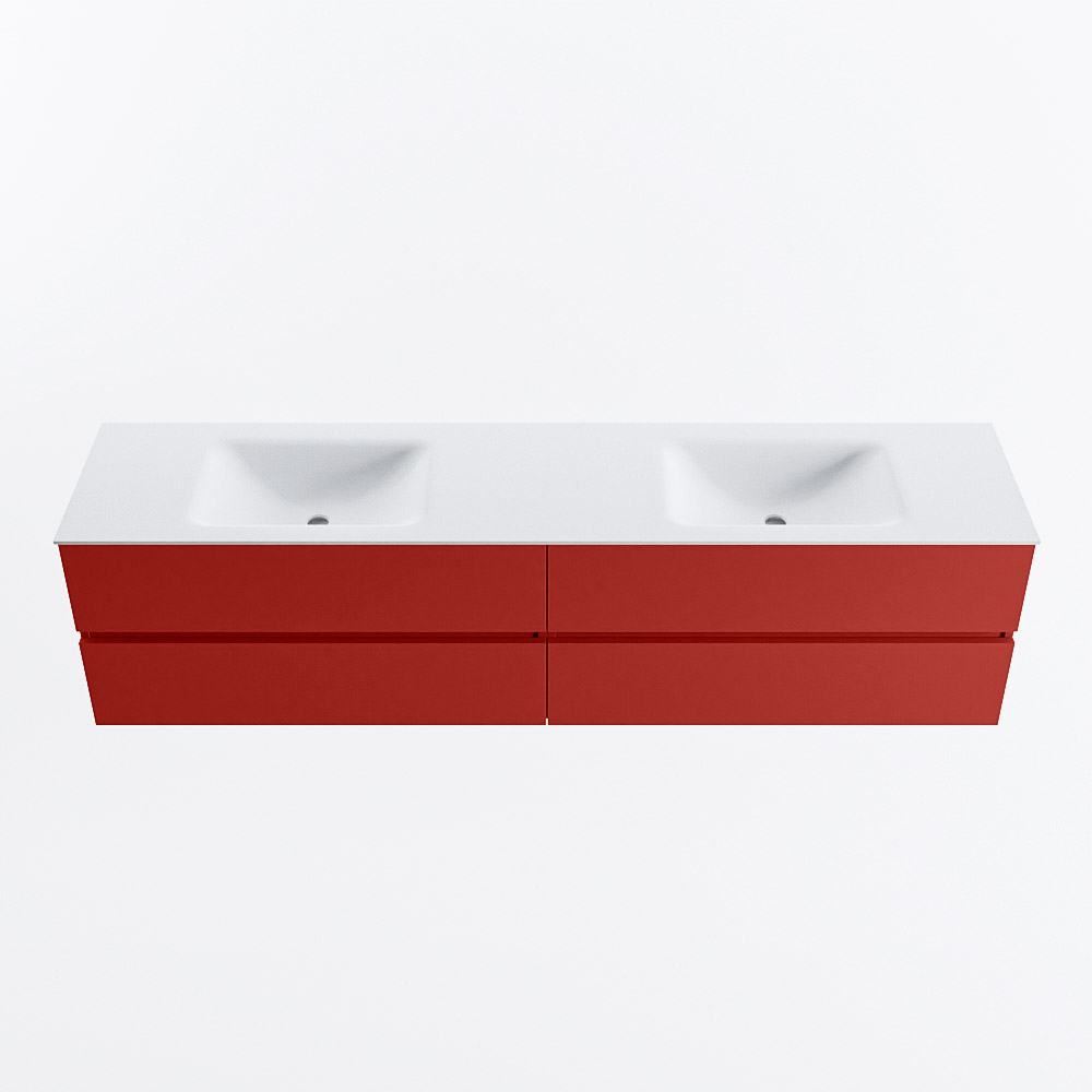 Mondiaz VICA 200cm badmeubel onderkast Fire 4 lades. Wastafel CLOUD dubbel 2 kraangaten, kleur Talc.