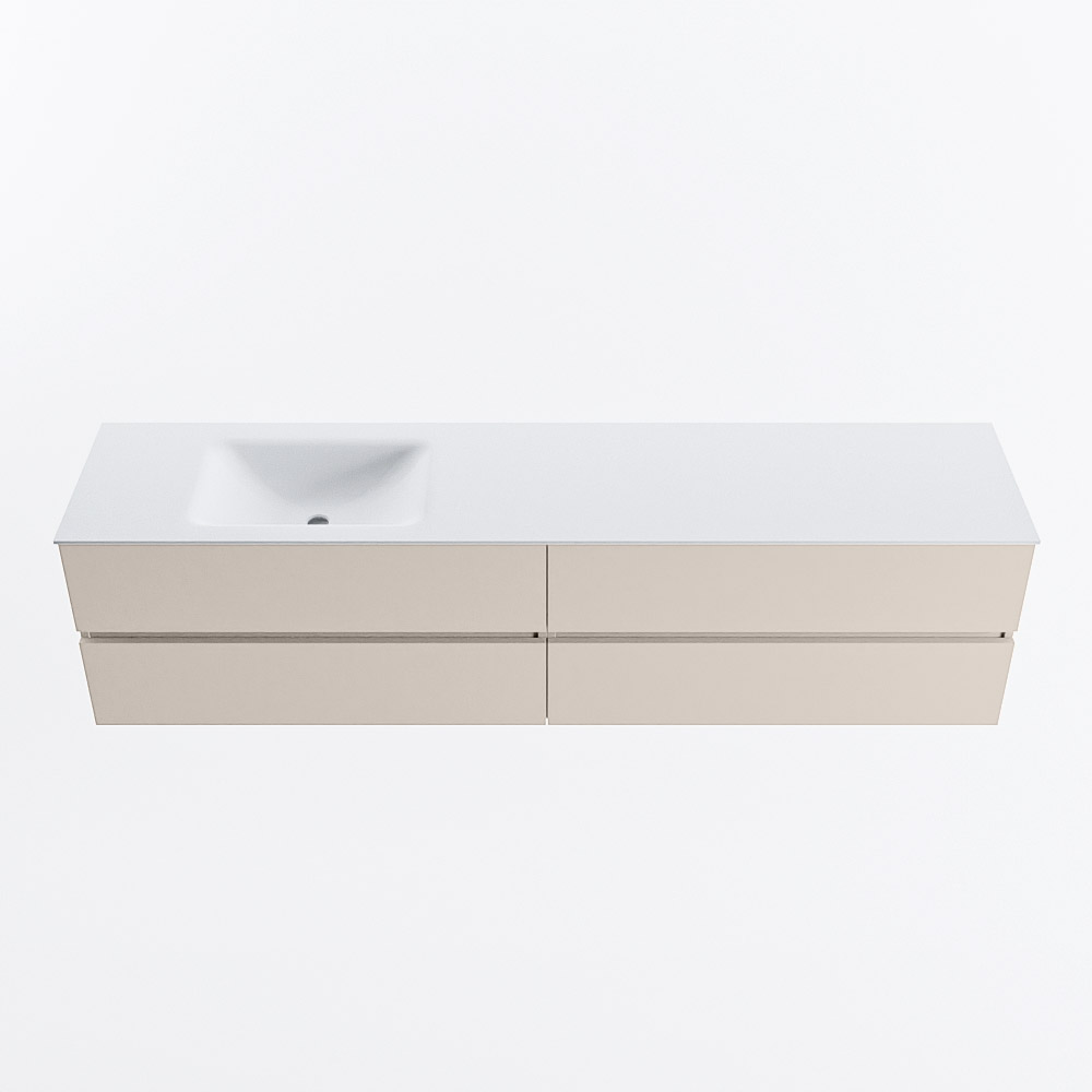 Mondiaz VICA 200cm badmeubel onderkast Linen 4 lades. Wastafel CLOUD links 1 kraangat, kleur Talc.