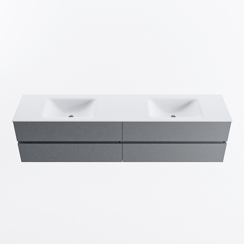 Mondiaz VICA 200cm badmeubel onderkast Plata 4 lades. Wastafel CLOUD dubbel 2 kraangaten, kleur Talc.
