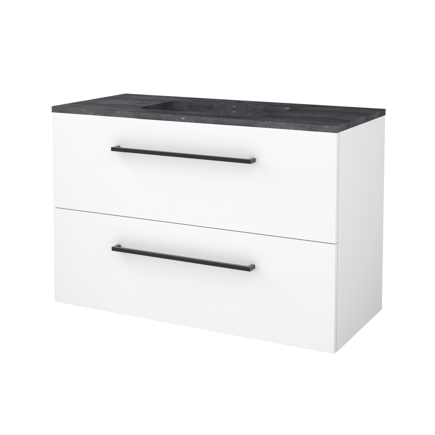 Boss & Wessing Badmeubelset BWS Salt 100x46cm Met Grepen 2 Lades Met Wastafel Hardsteen 1 Kraangat Ice White