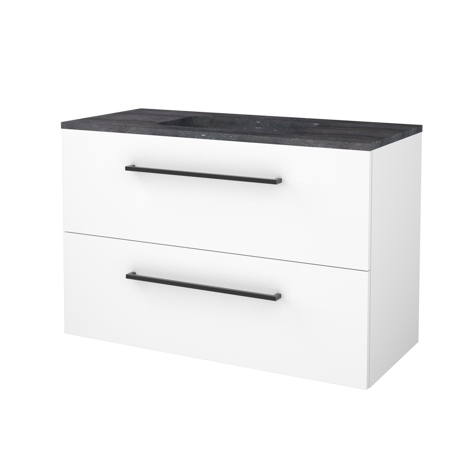 Boss & Wessing Badmeubelset BWS Salt 100x46cm Met Grepen 2 Lades Met Wastafel Hardsteen Ice White