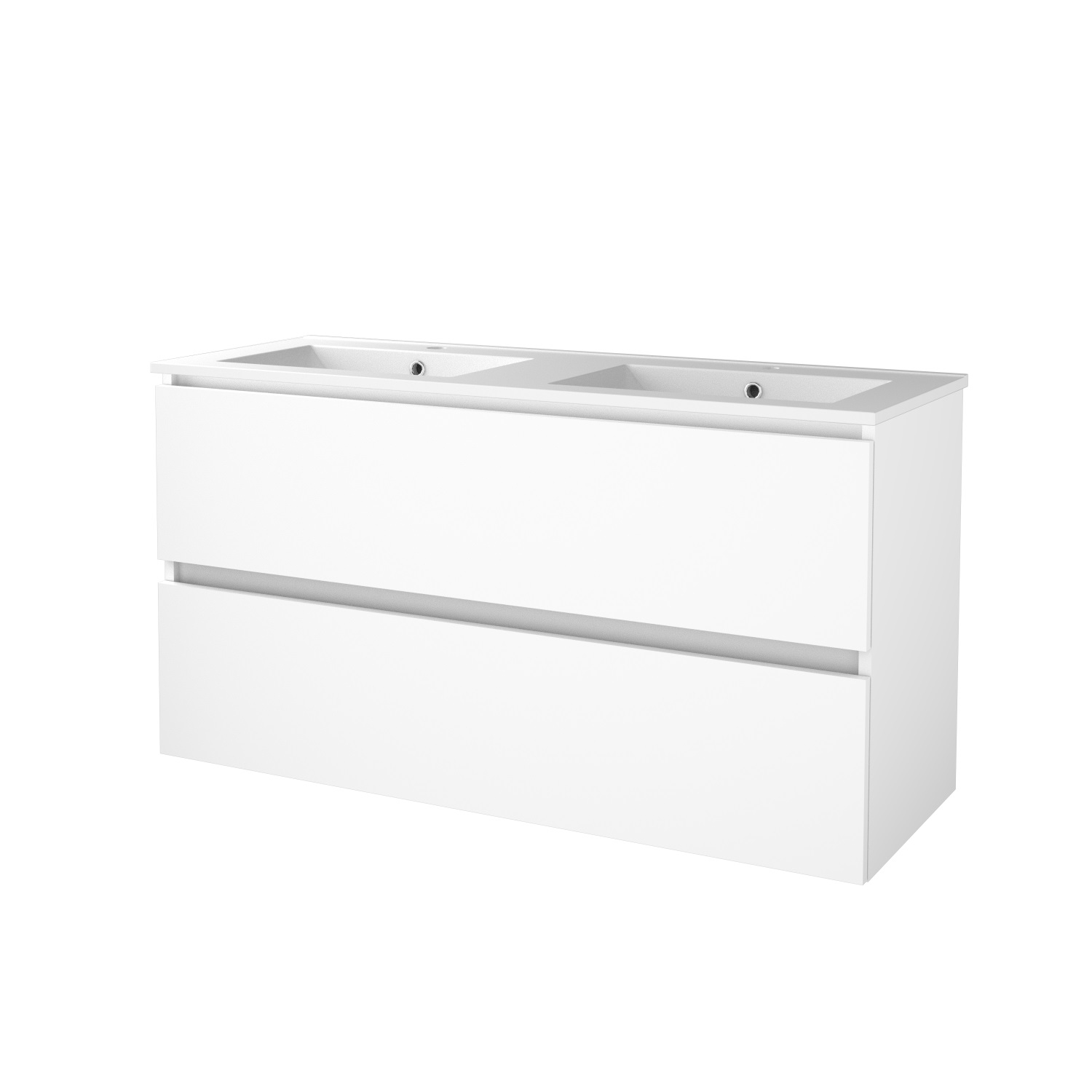 Boss & Wessing Badmeubelset BWS Salt 120x46cm Greeploos 2 Lades Met Wastafel Porselein 2 Kraangaten Ice White