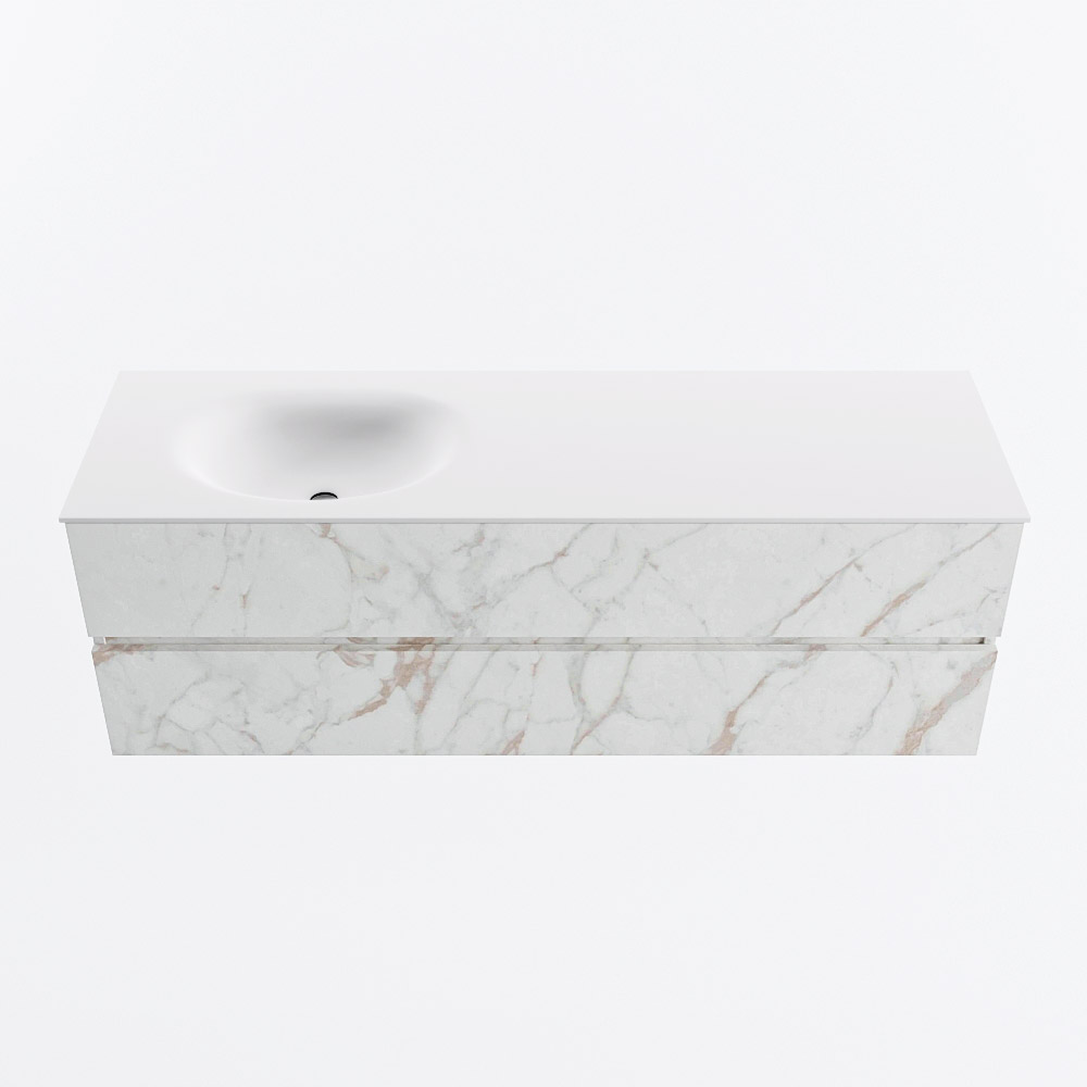Mondiaz VICA 150cm badmeubel onderkast Carrara 2 lades. Wastafel MOON links 1 kraangat, kleur Talc.