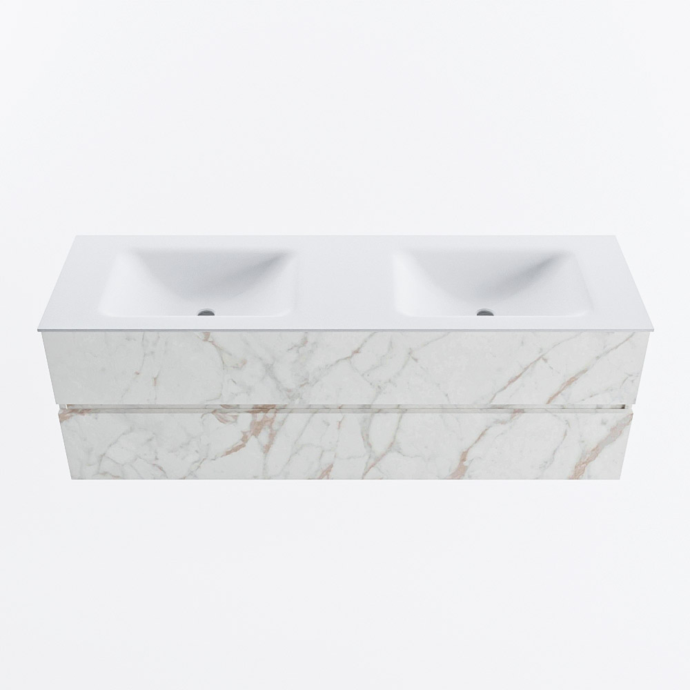 Mondiaz VICA 150cm badmeubel onderkast Carrara 2 lades. Wastafel CLOUD dubbel zonder kraangat, kleur Talc.