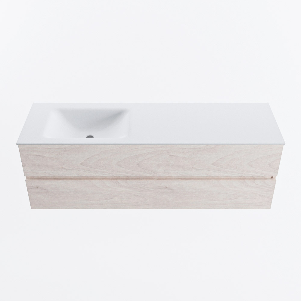 Mondiaz VICA 150cm badmeubel onderkast Underlayment 2 lades. Wastafel CLOUD links zonder kraangat, kleur Talc.