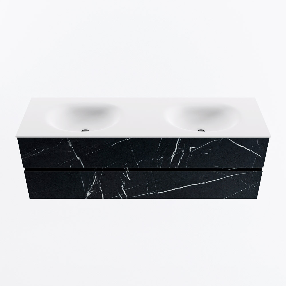 Mondiaz VICA 150cm badmeubel onderkast Marquina 2 lades. Wastafel MOON dubbel 2 kraangaten, kleur Talc.