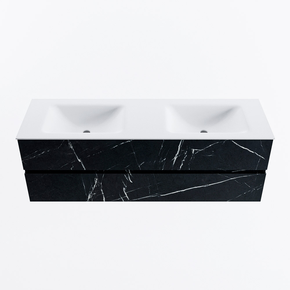 Mondiaz VICA 150cm badmeubel onderkast Marquina 2 lades. Wastafel CLOUD dubbel 2 kraangaten, kleur Talc.