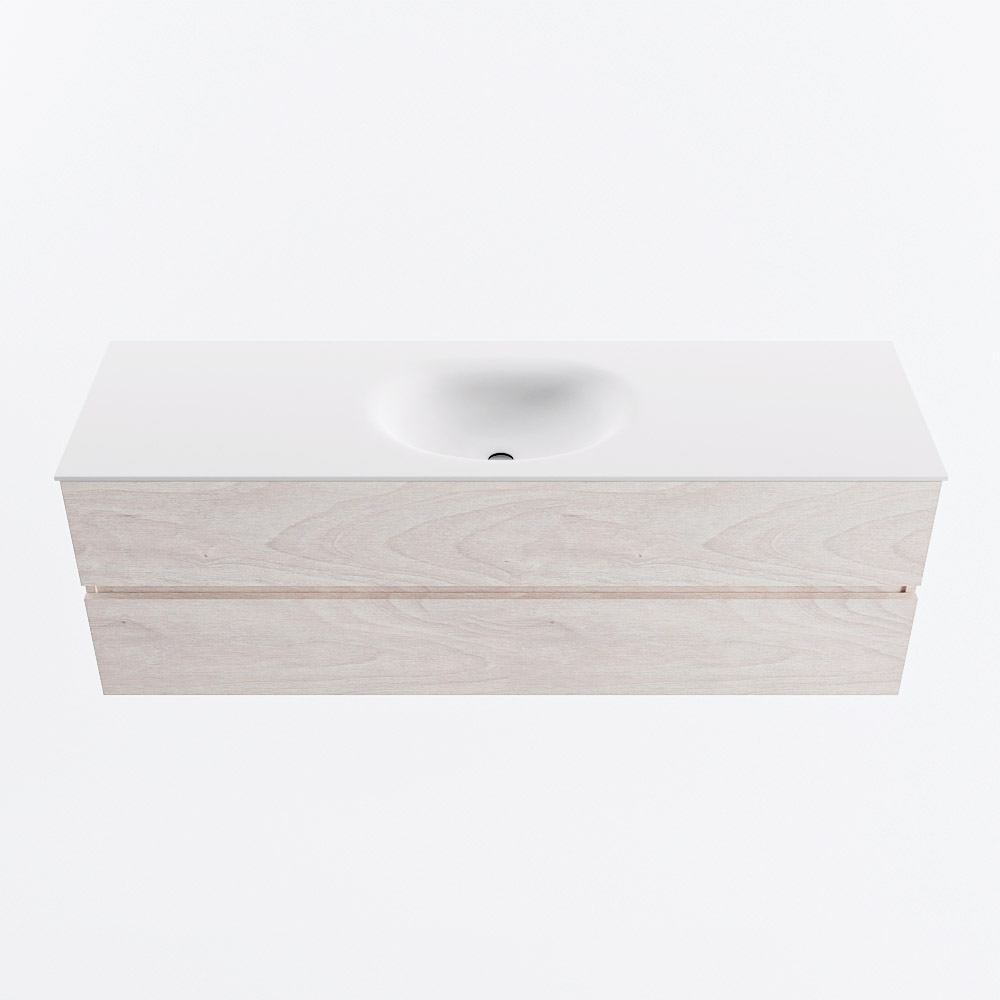 Mondiaz VICA 150cm badmeubel onderkast Underlayment 2 lades. Wastafel MOON midden zonder kraangat, kleur Talc.