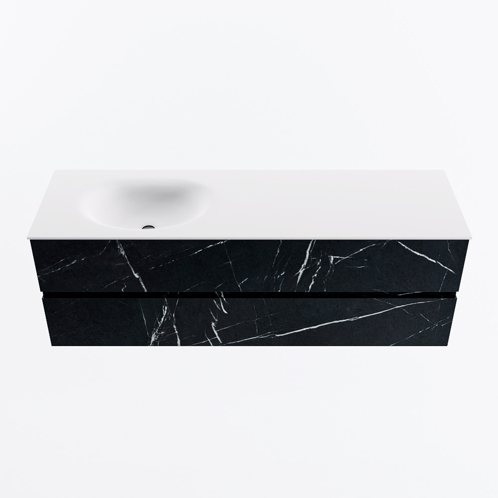 Mondiaz VICA 150cm badmeubel onderkast Marquina 2 lades. Wastafel MOON links 1 kraangat, kleur Talc.