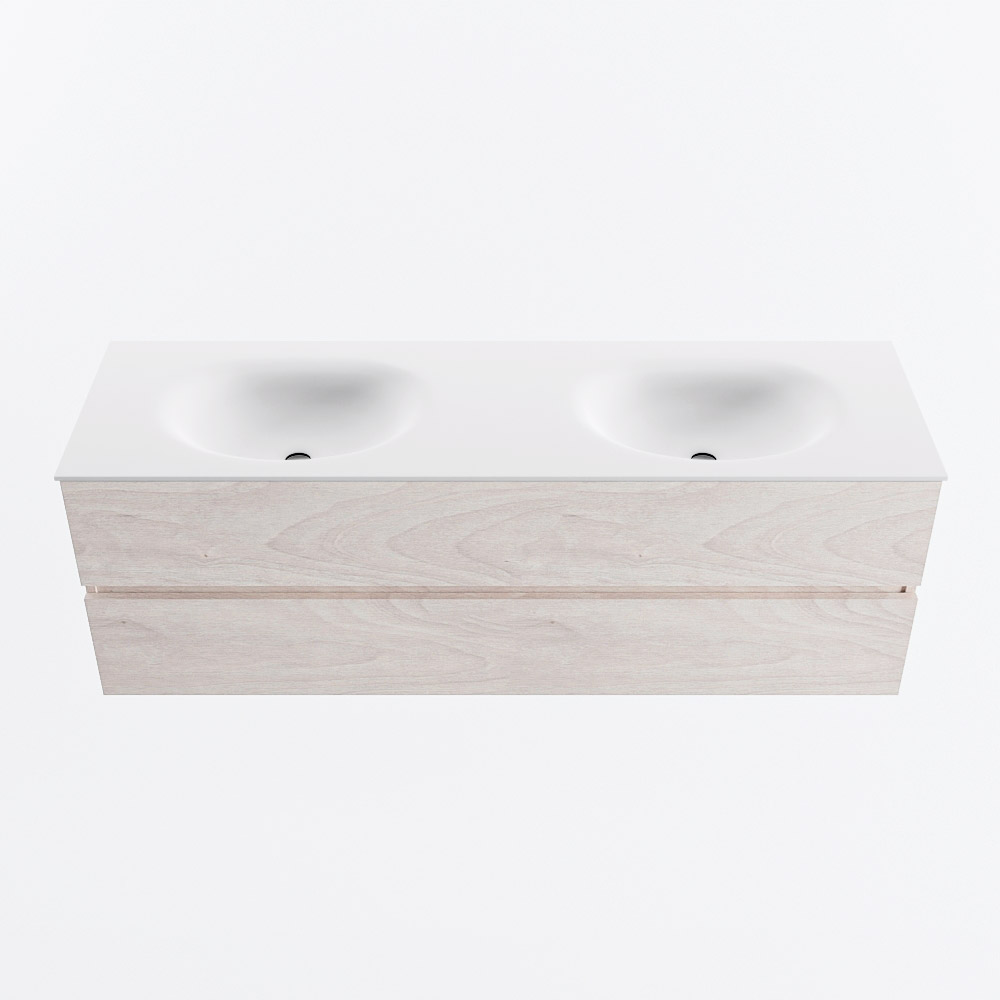 Mondiaz VICA 150cm badmeubel onderkast Underlayment 2 lades. Wastafel MOON dubbel 2 kraangaten, kleur Talc.