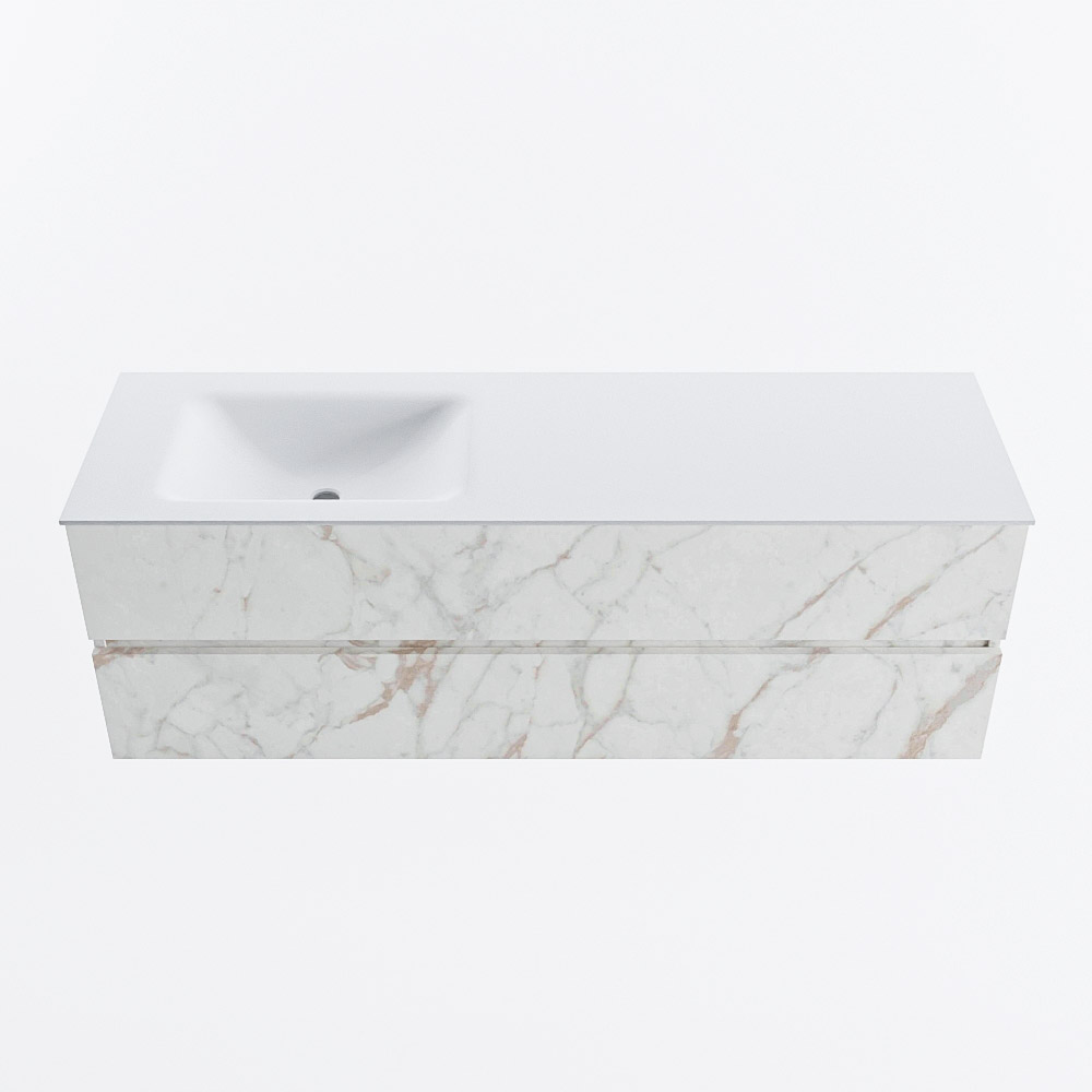 Mondiaz VICA 150cm badmeubel onderkast Carrara 2 lades. Wastafel CLOUD links 1 kraangat, kleur Talc.