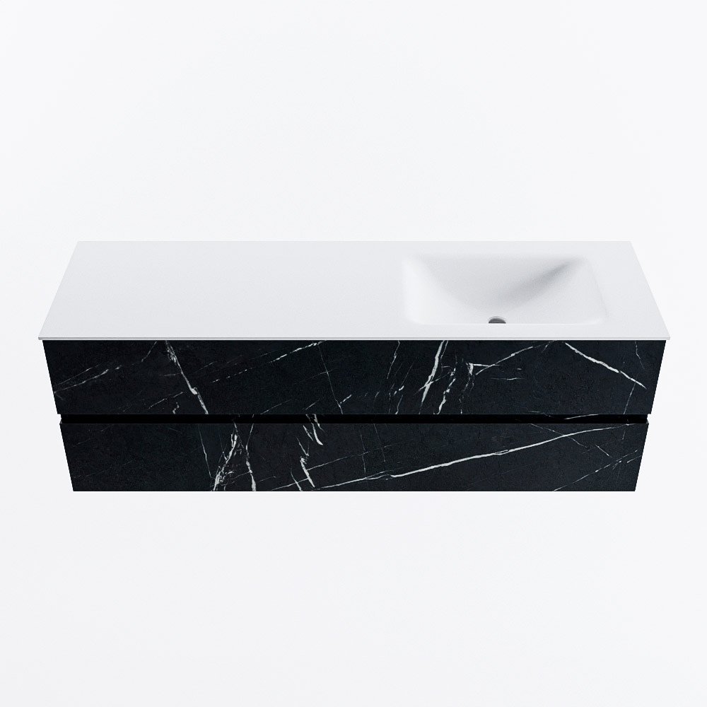 Mondiaz VICA 150cm badmeubel onderkast Marquina 2 lades. Wastafel CLOUD rechts zonder kraangat, kleur Talc.