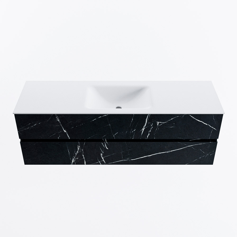 Mondiaz VICA 150cm badmeubel onderkast Marquina 2 lades. Wastafel CLOUD midden 1 kraangat, kleur Talc.