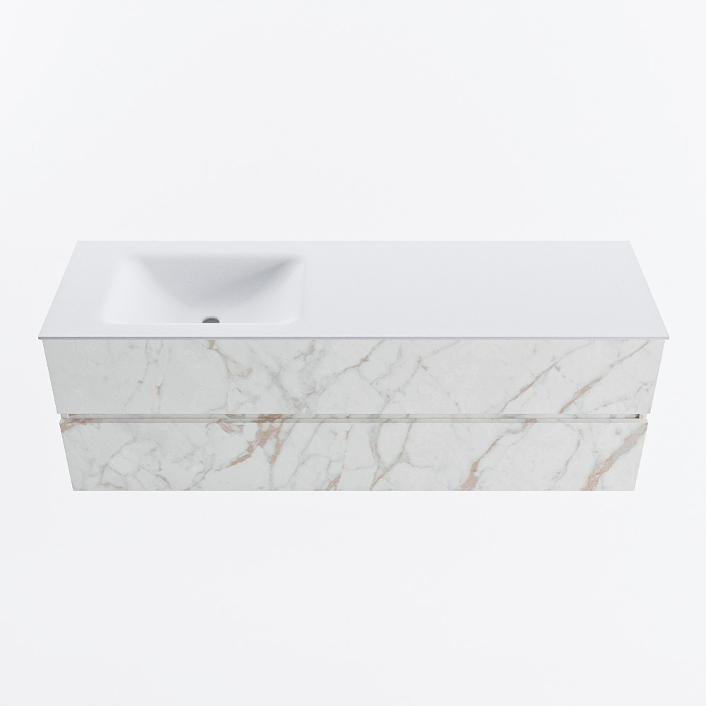 Mondiaz VICA 150cm badmeubel onderkast Carrara 2 lades. Wastafel CLOUD links zonder kraangat, kleur Talc.