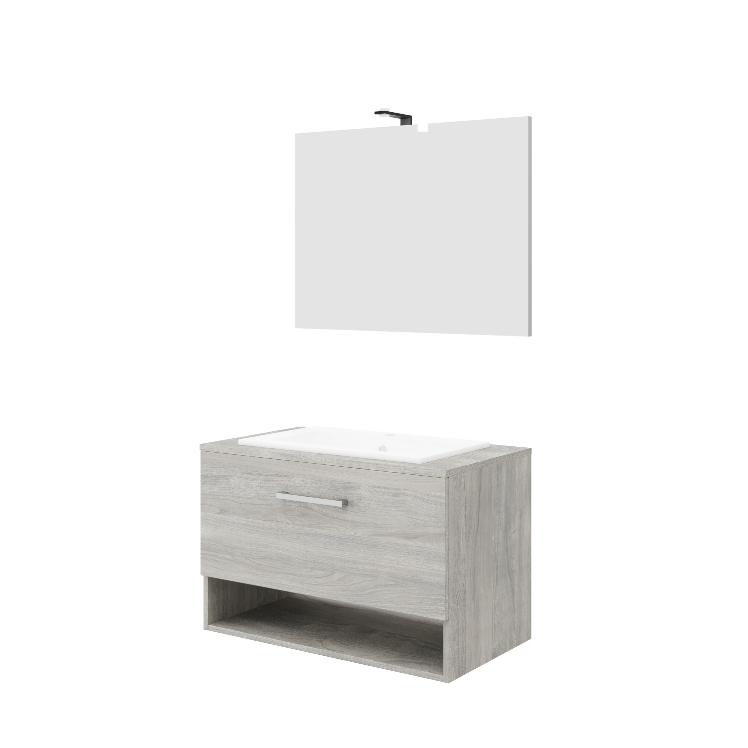 Go by Van Marcke Badkamermeubelset Van Marcke RIVA Compleet Set 80CM Rook Eik Met Spiegel