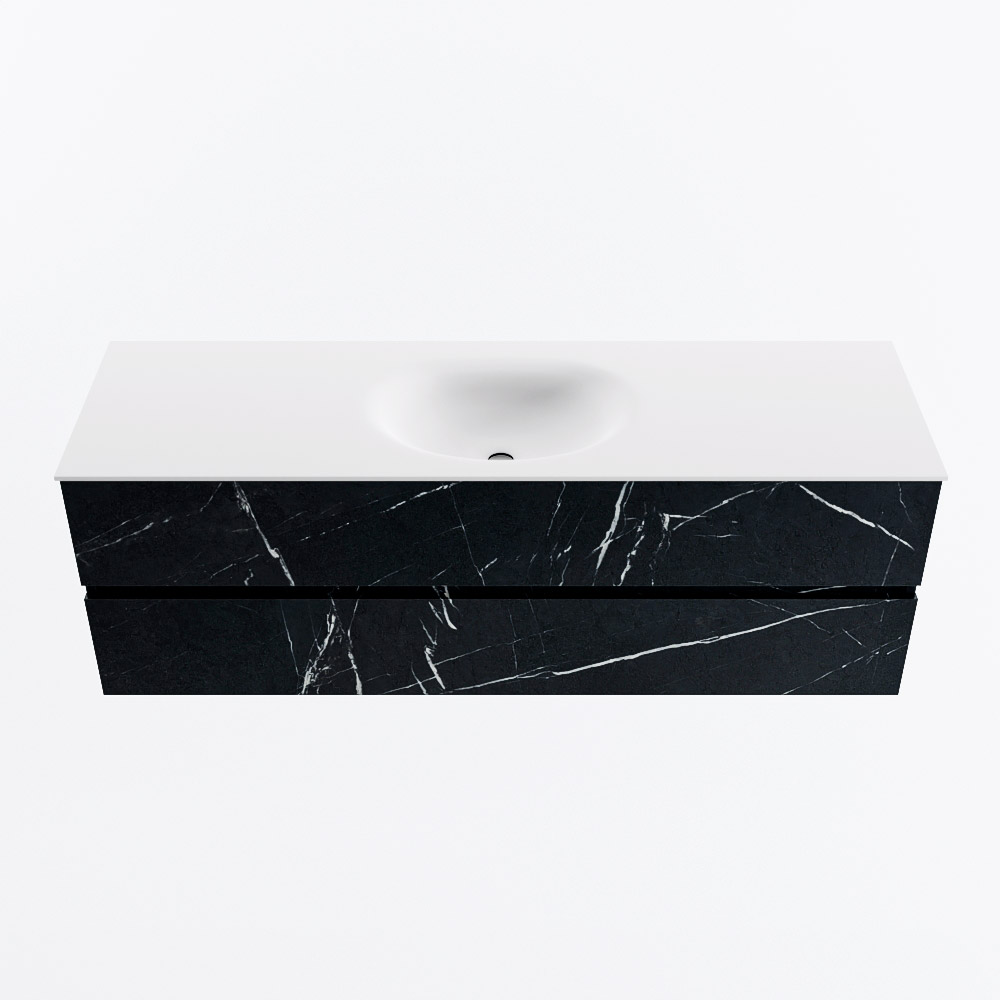 Mondiaz VICA 150cm badmeubel onderkast Marquina 2 lades. Wastafel MOON midden 1 kraangat, kleur Talc.