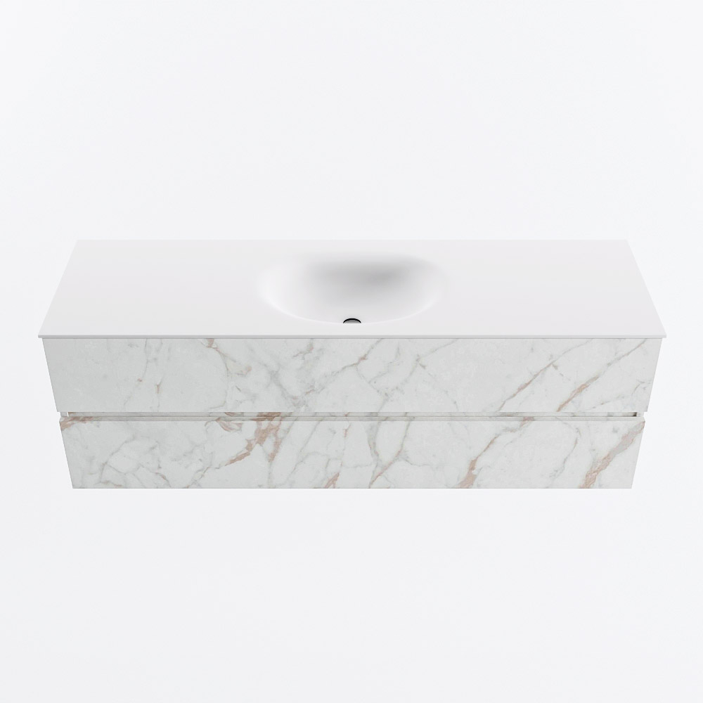 Mondiaz VICA 150cm badmeubel onderkast Carrara 2 lades. Wastafel MOON midden 1 kraangat, kleur Talc.