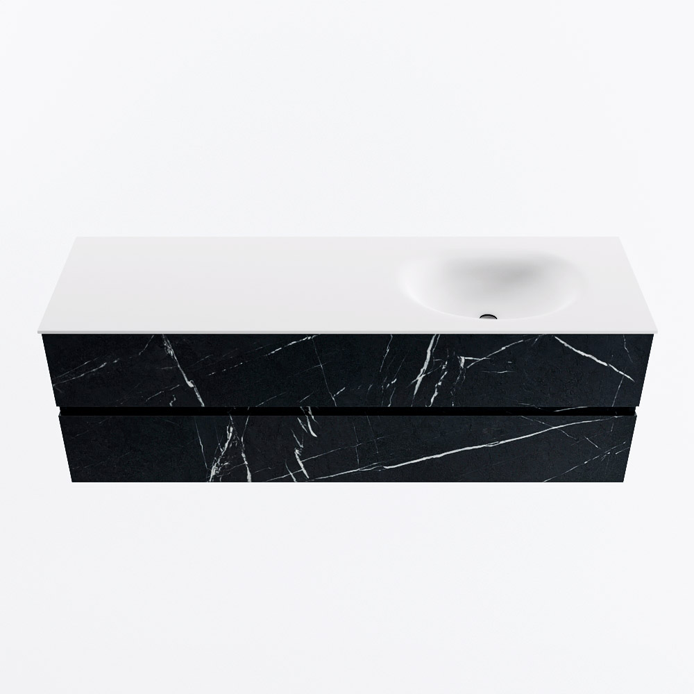 Mondiaz VICA 150cm badmeubel onderkast Marquina 2 lades. Wastafel MOON rechts zonder kraangat, kleur Talc.
