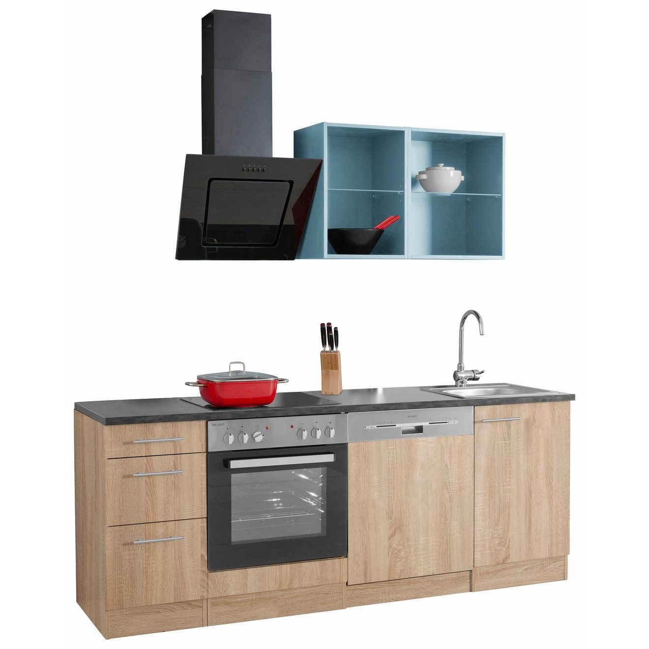 OPTIFIT Keukenblok Mini Breedte 210 cm, optioneel met elektrische apparaten, met werkblad