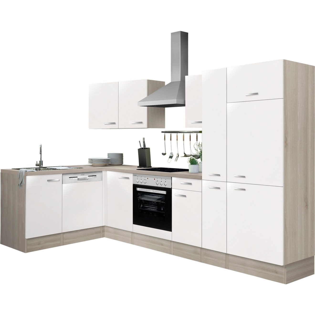 OPTIFIT Keukenblok Faro Breedte 300x175 cm, naar keuze met elektrische apparaten, met apothekerskast
