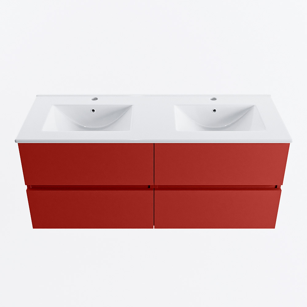 Mondiaz VICA 120cm badmeubel onderkast Fire 4 lades. Wastafel DENIA dubbel 2 kraangaten, kleur Glanzend Wit.