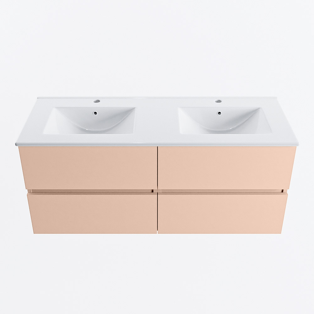 Mondiaz VICA 120cm badmeubel onderkast Rosee 4 lades. Wastafel DENIA dubbel 2 kraangaten, kleur Glanzend Wit.