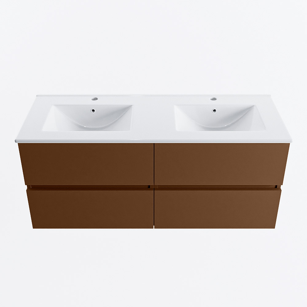 Mondiaz VICA 120cm badmeubel onderkast Rust 4 lades. Wastafel DENIA dubbel 2 kraangaten, kleur Glanzend Wit.