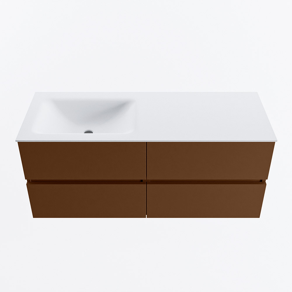 Mondiaz VICA 120cm badmeubel onderkast Rust 4 lades. Wastafel CLOUD links zonder kraangat, kleur Talc.